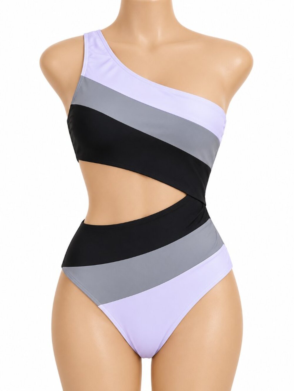 Women’s Asymmetrical One Shoulder Cutout One Piece Swimsuit, L